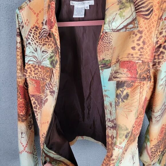 Maggy London Jacket Blazer Womens 12 Full Zip Colorful Africa Animals Artsy - Picture 4 of 16